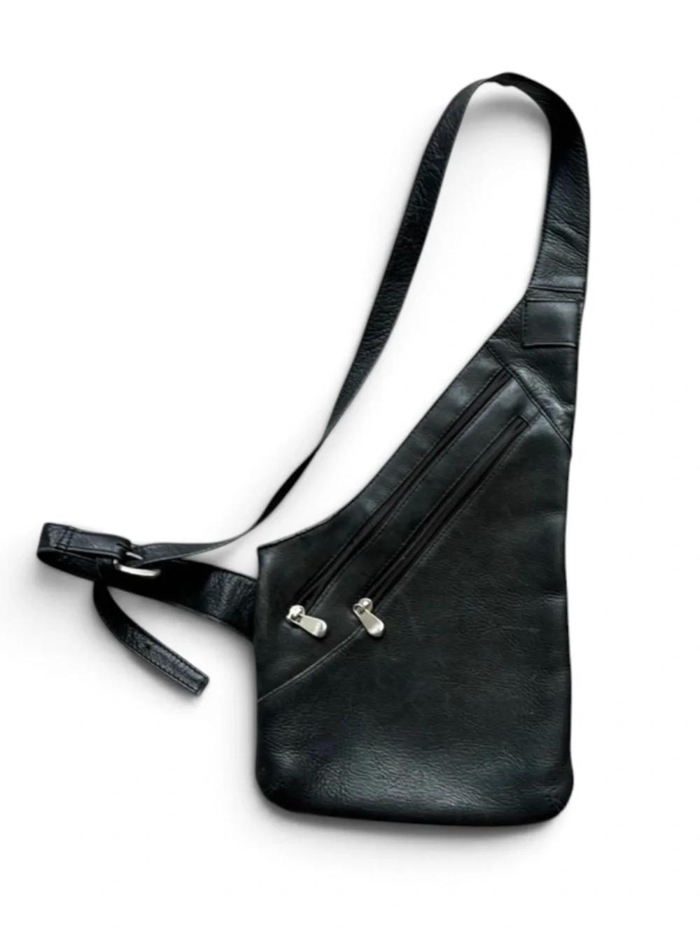 BLACK LEATHER MESSENGER BAG CROSSBODY UNISEX POCKETS MULTI FUNCTIONAL UTILITY